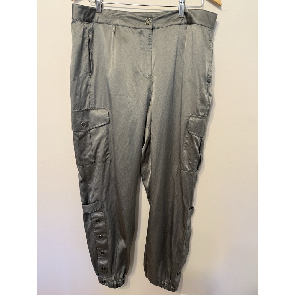 Chicos Satin Cargo Pants‎ Gray 2.5 L(14) Party Holiday
